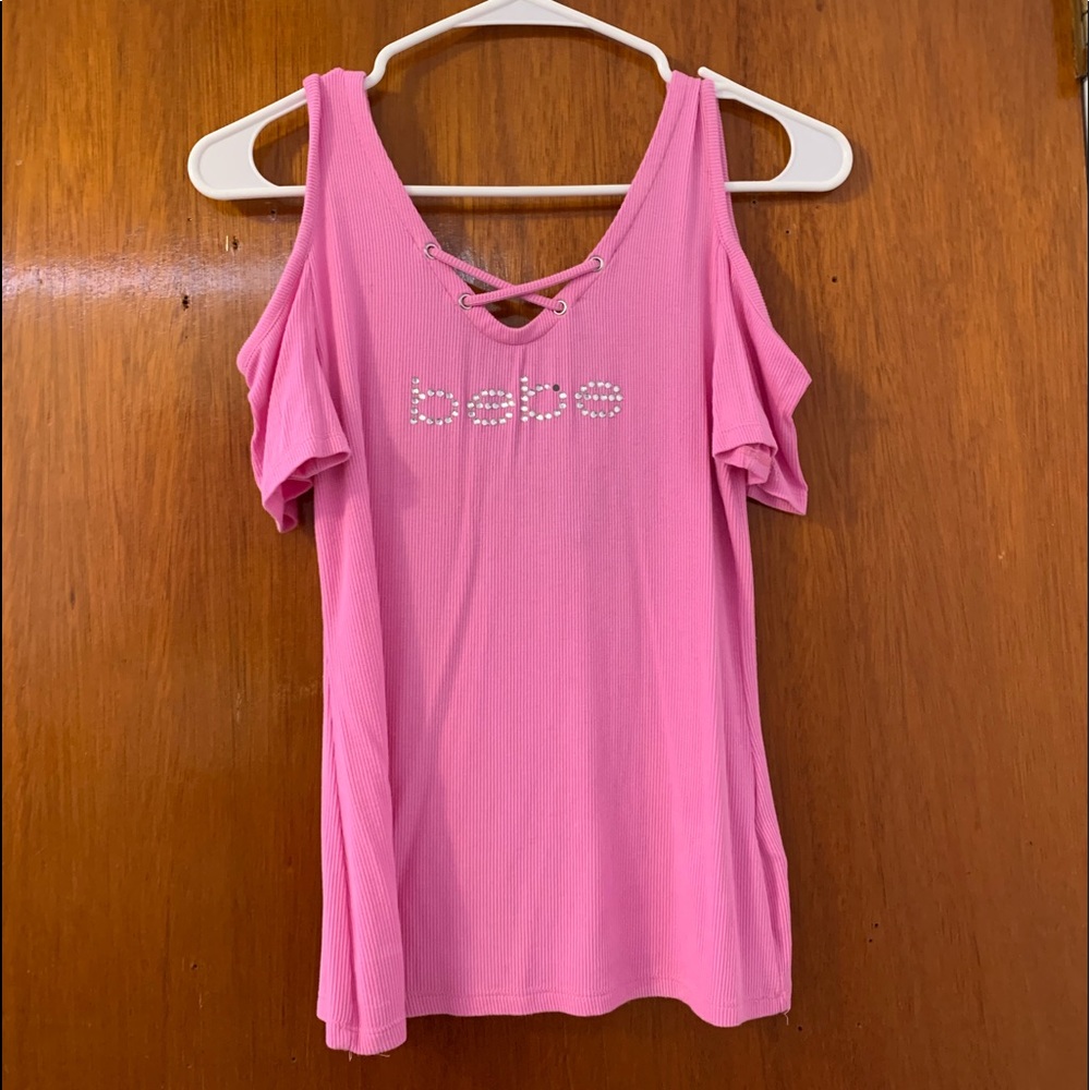 Bebe off the shoulder shirt with straps